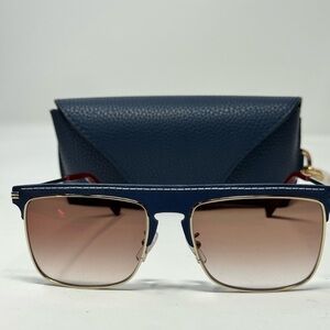 NEW Loewe Unisex Lw40006u 56-18-145 Sunglasses  Blue Leather Gold NEW WITH CASE•